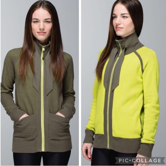 Lululemon Post Savasana Reversible Jacket sweater full zip lime green size 10 - Picture 10 of 10